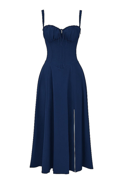 SUNHEART SUNSET LACE UP DRESS - NAVY