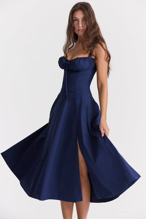 SUNHEART SUNSET LACE UP DRESS - NAVY