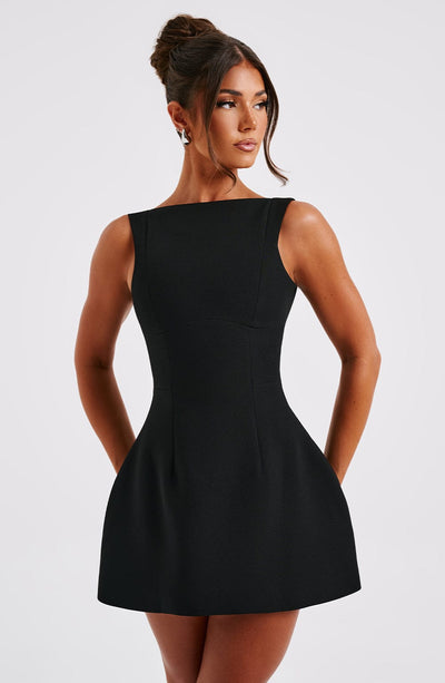 NOIR BACKLESS MINI DRESS - BLACK