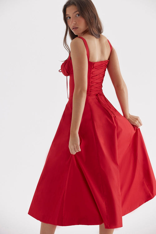 SUNHEART SUNSET LACE UP DRESS - RED