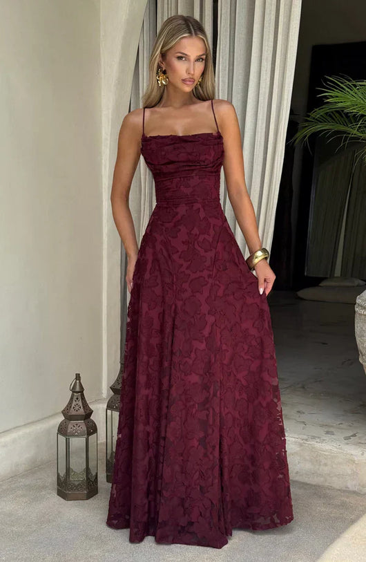 ELARA MAXI DRESS – CHERRY LACQUER