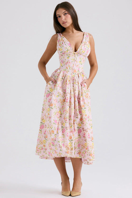 CRYSTAL MIDI DRESS - PINK MEADOW